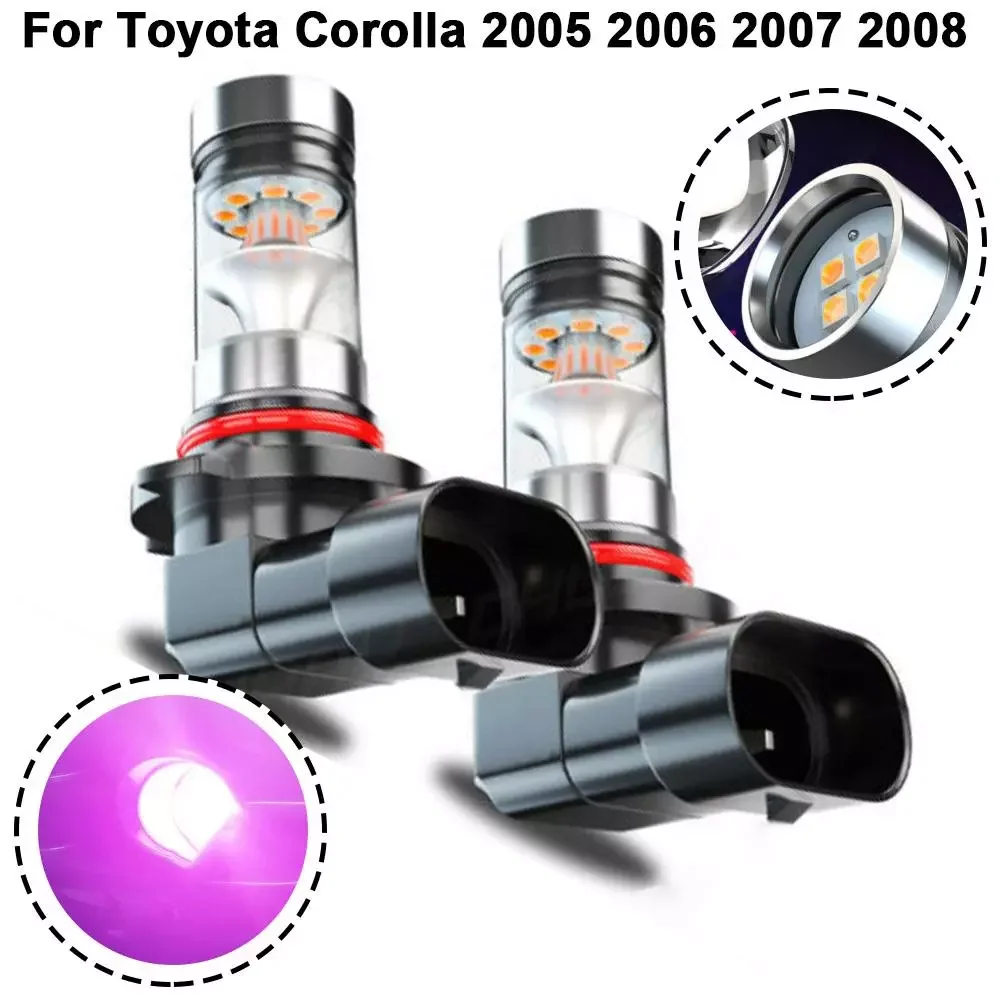 2pcs LED Fog Light Bulb 100W 3000K Pink Purple For Toyota Corolla 2005 2006 2007 2008 Aluminum Alloy Car Fog Lights Low Beams