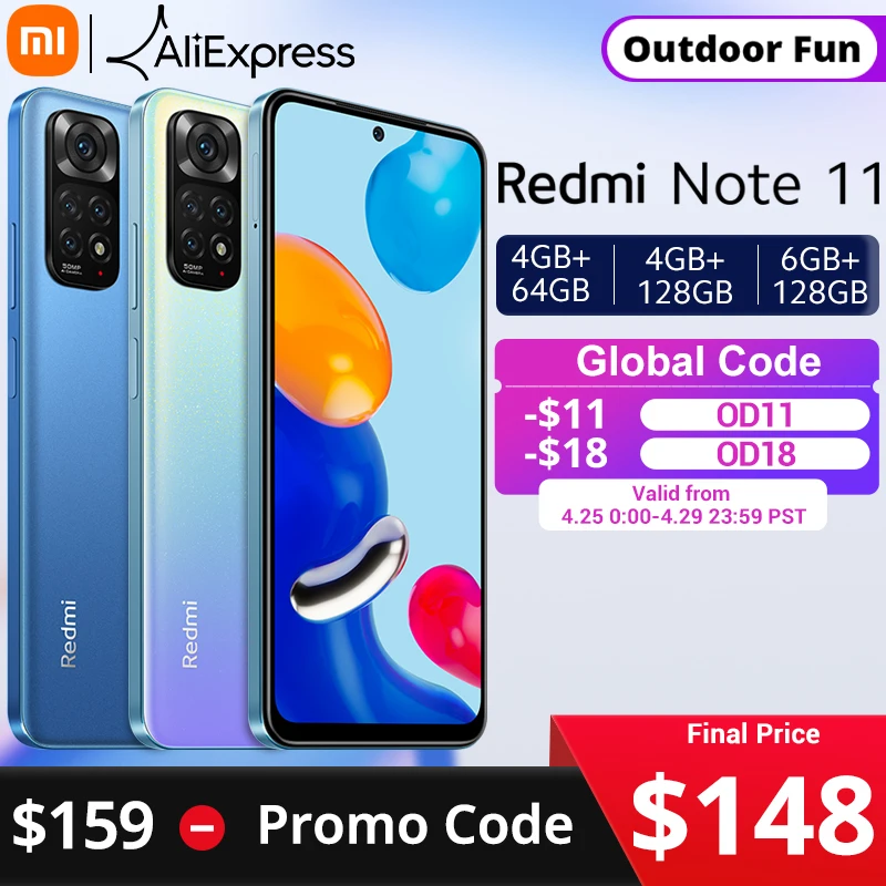  Смартфон Xiaomi Redmi Note 11, Восьмиядерный процессор Snapdragon 680, 33 Вт, быстрая зарядка, 4 камеры 50 МП 