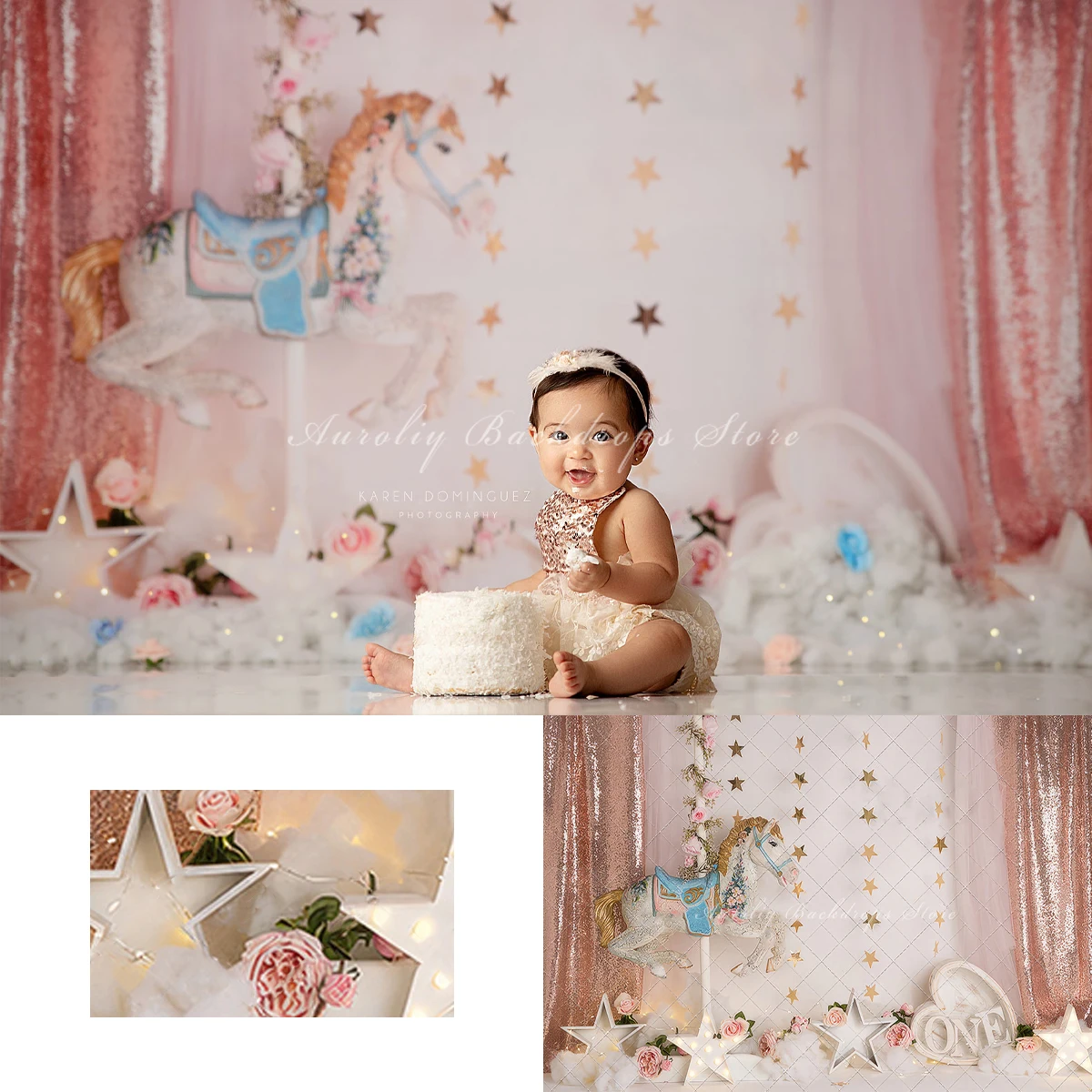 Мечта Карусель Лошади Фоны Торт Smash Взрослый Семейный Реквизит Для Фотографии