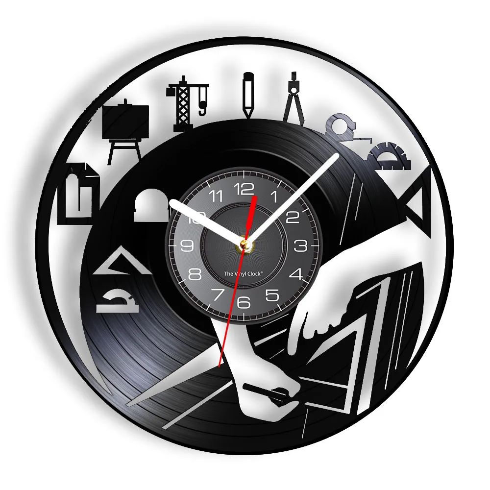 

Architecture Engineers' Vinyl LP Record Wall Clock Architectural Equipment Icons Luminous Wall Watch Architect Home Interior Art