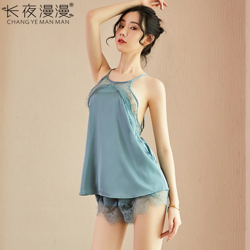 

sexy underwear pajamas Womens lingerie nightdress Ladies Intimates fun lace ice silk nightdress home suit