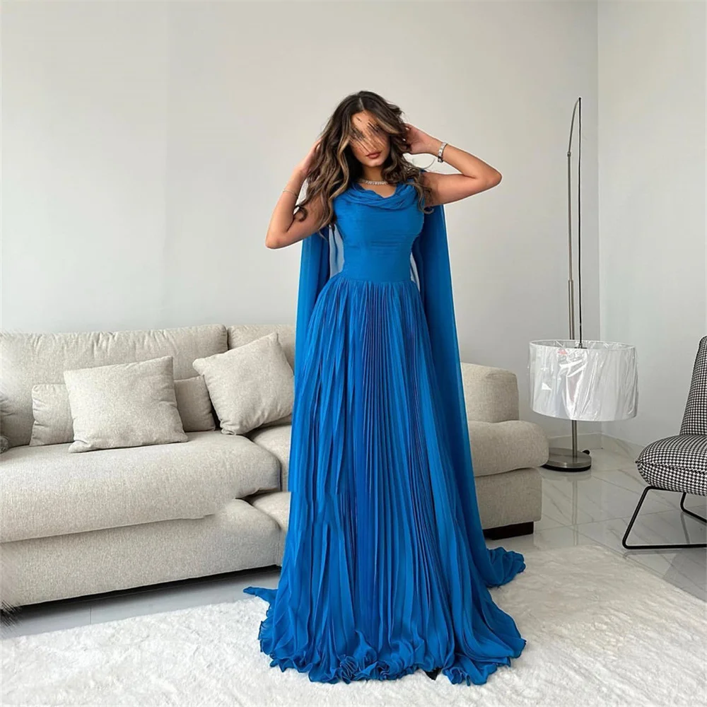 

MINGLAN Elegant O Neck Sleeveless Pleat A Line Long Evening Dress Floor Length Sweep Train Fashion Formal Prom Gown New In 2023