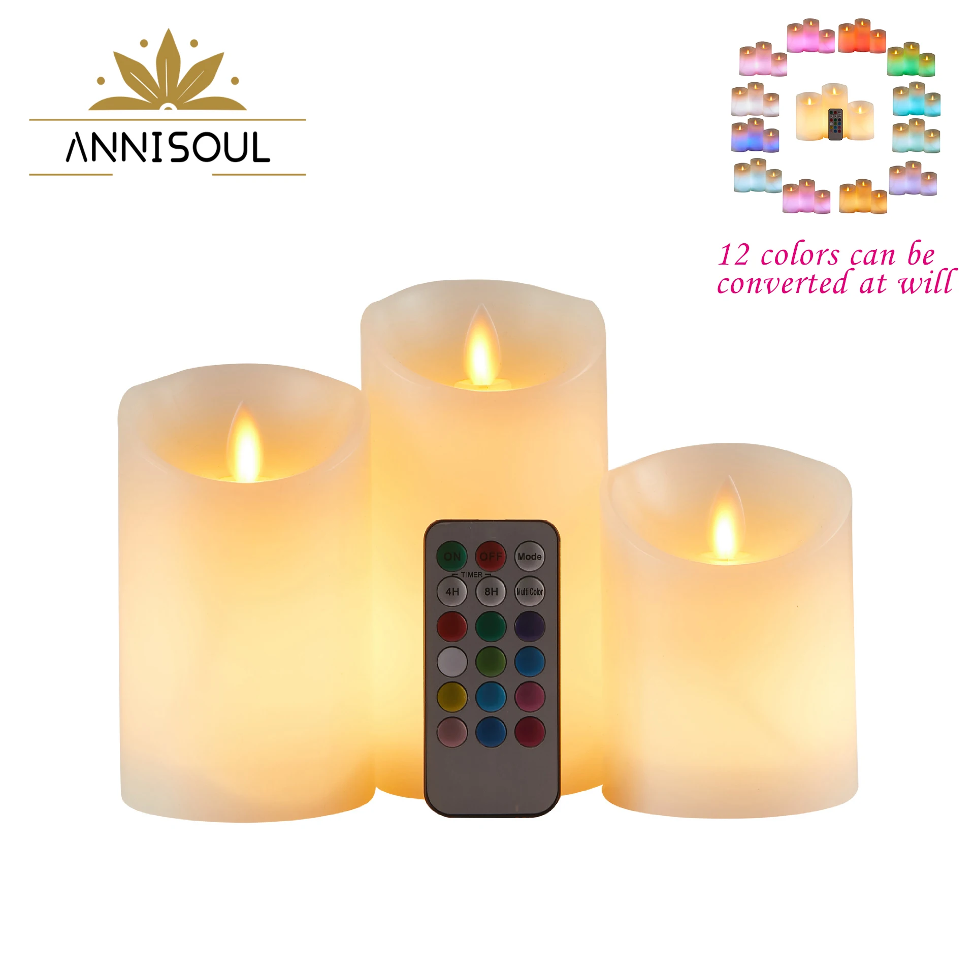 ANNISOUL LED Candle Light 3ps/set 12 Colors Flame Remote Control Electronic Glass Candle For Home Decoration Wedding Birthday
