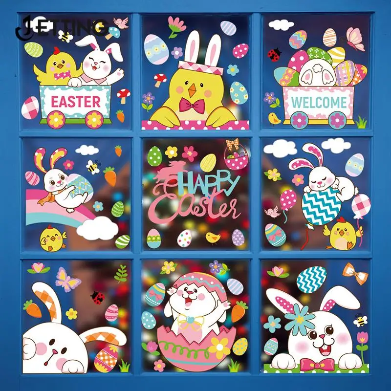 

2022 пасхальные наклейки с мультяшными яйцами, наклейки на стену, наклейки на окна, зеркальные наклейки, наклейки на холодильник, домашний дек...