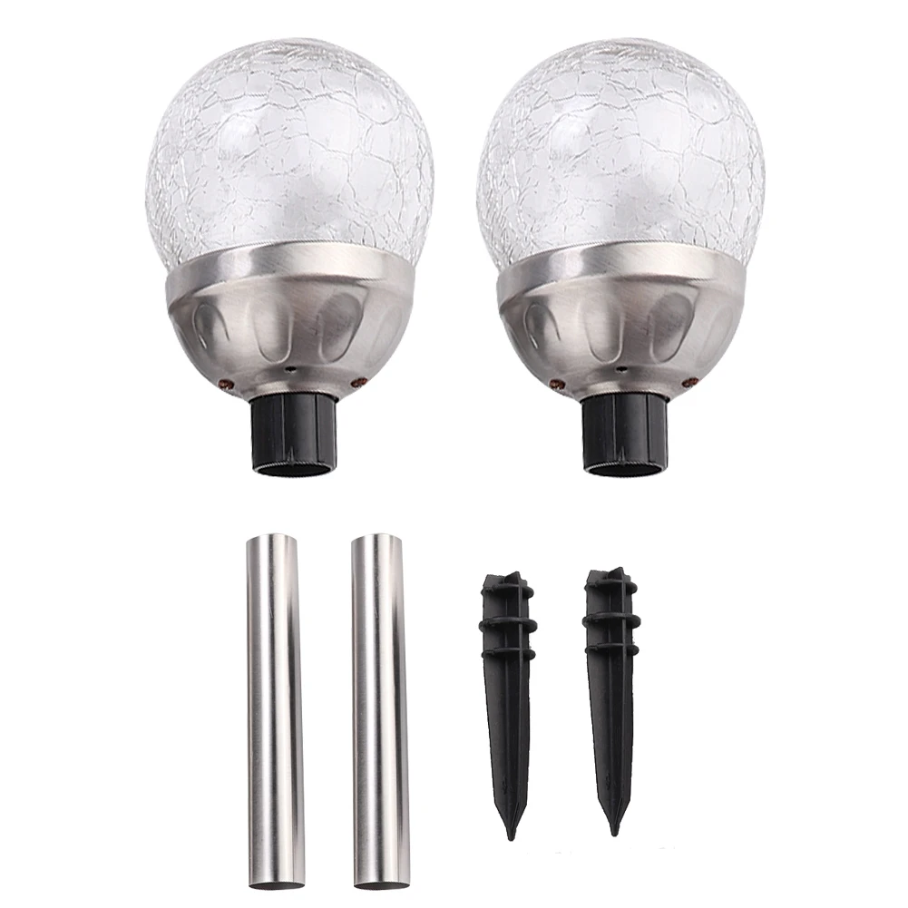 

2Pcs Waterproof Led Solar Powered Garden Lamp Courtyard Stake Crackle Round Ball Lights
