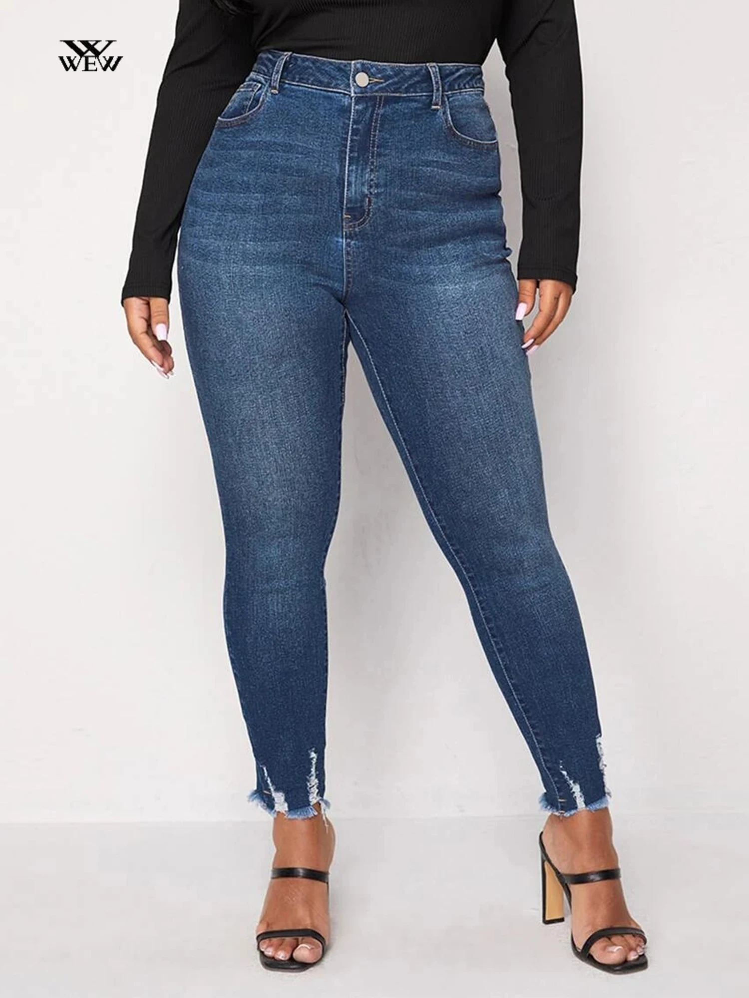 Jeans Skinny taglie forti per donna elastico a vita alta matita Jeans donna Legging Jeans mamma 100kgs pantaloni in Denim Curvy per l'autunno
