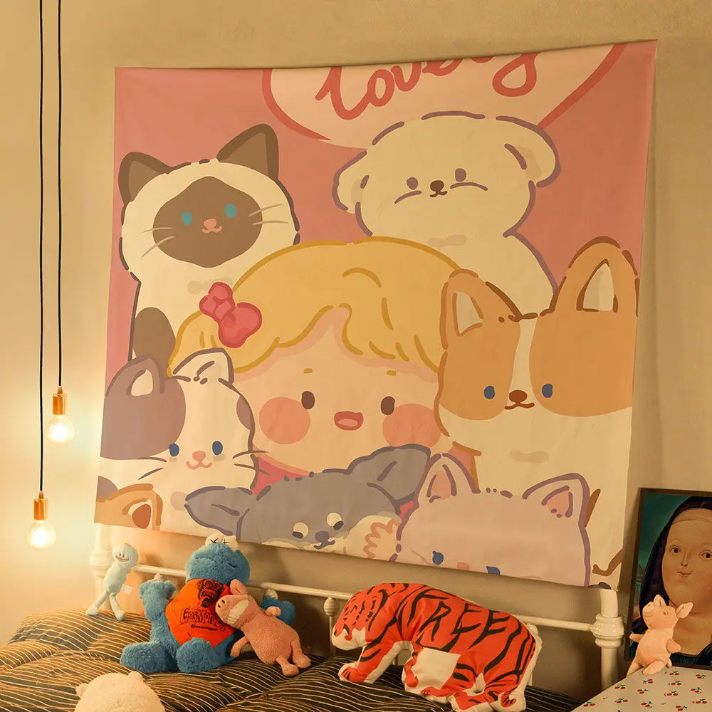 

Cartoon Anime Cute Characters Net Red Live Background Cloth House Bedroom Decoration Cloth Dormitory Ugly Hanging Cloth Tapestry