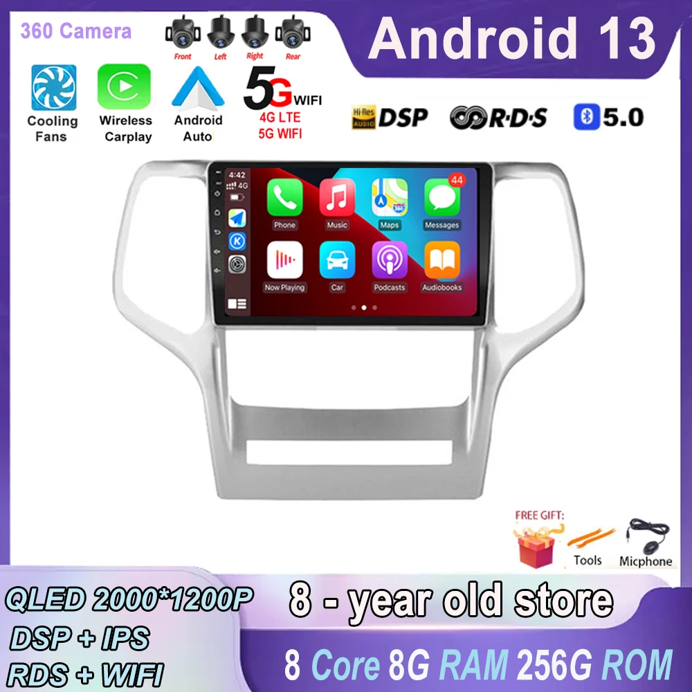 

9 дюймов Android 13 для Jeep Grand Cherokee 2008 - 2013 Автомобильный мультимедийный стерео плеер DSP навигация GPS Авторадио