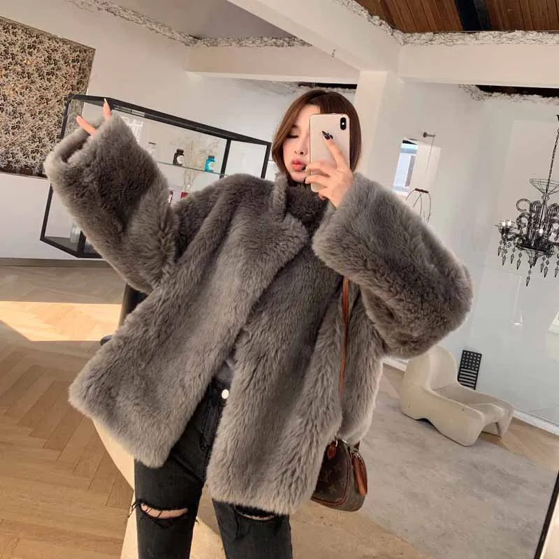 Luxury Winter Real Fur Thick Warm Women White Wool Coat High Quality Warm Outwear Woolen Jackets
