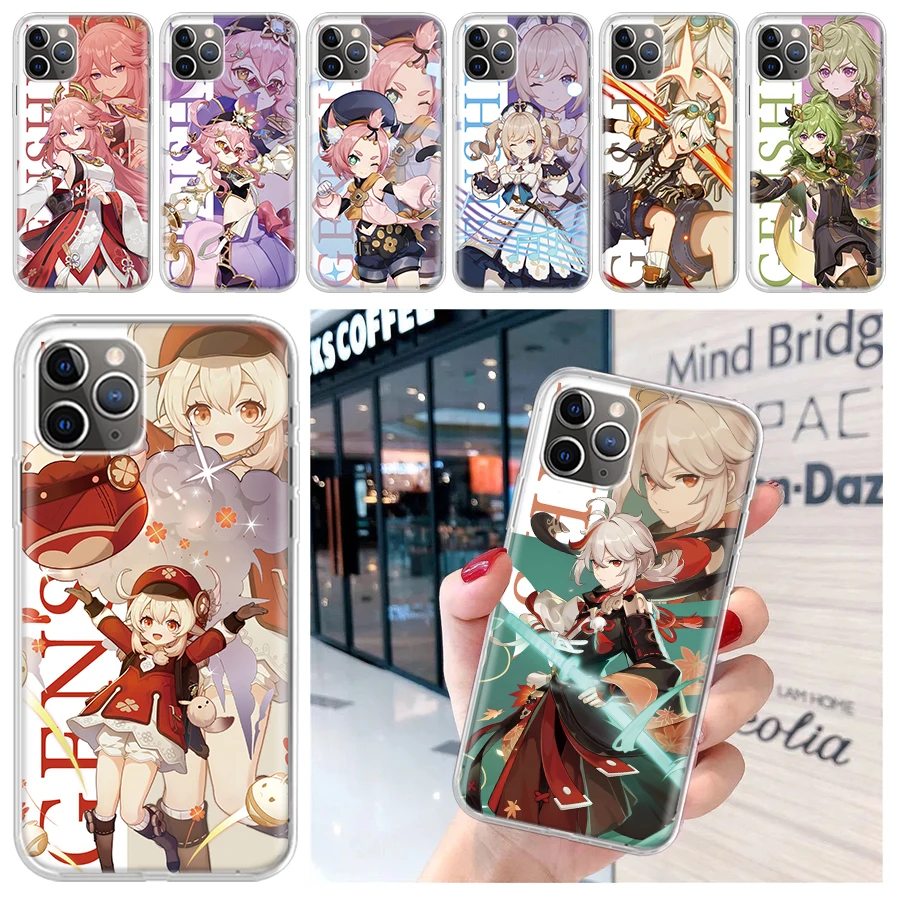 Мягкий чехол для телефона Genshin Impact с аниме iPhone 15 14 13 12 11 Pro Max 7 Plus Mini Apple XS XR X SE 2020 8 +