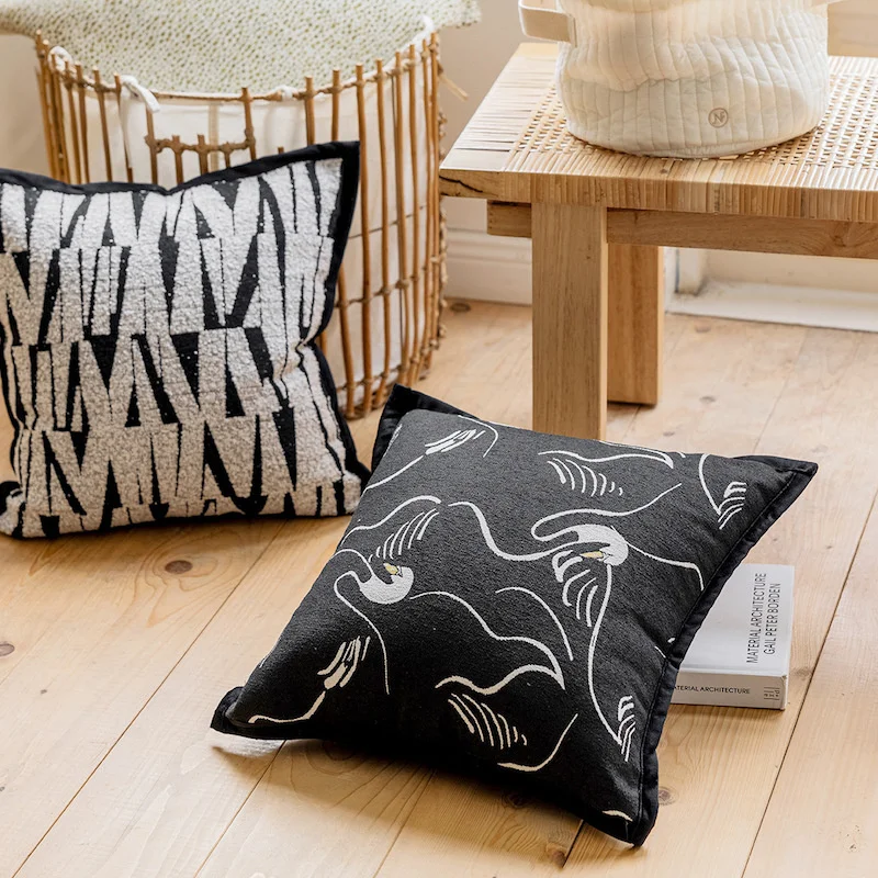 

square Black swan pillowcase texture geometric jacquard cushion case garden home modern sofa chair bedding home decoration