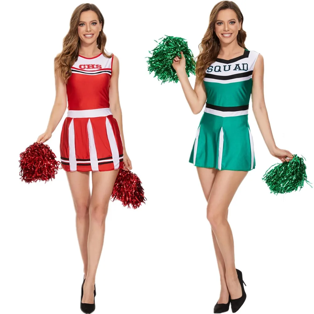 

Наряды для школьниц на Хэллоуин, модное платье, униформа лидера, женская одежда, плиссированная мини-юбка с помпонами, костюм Болельщицы