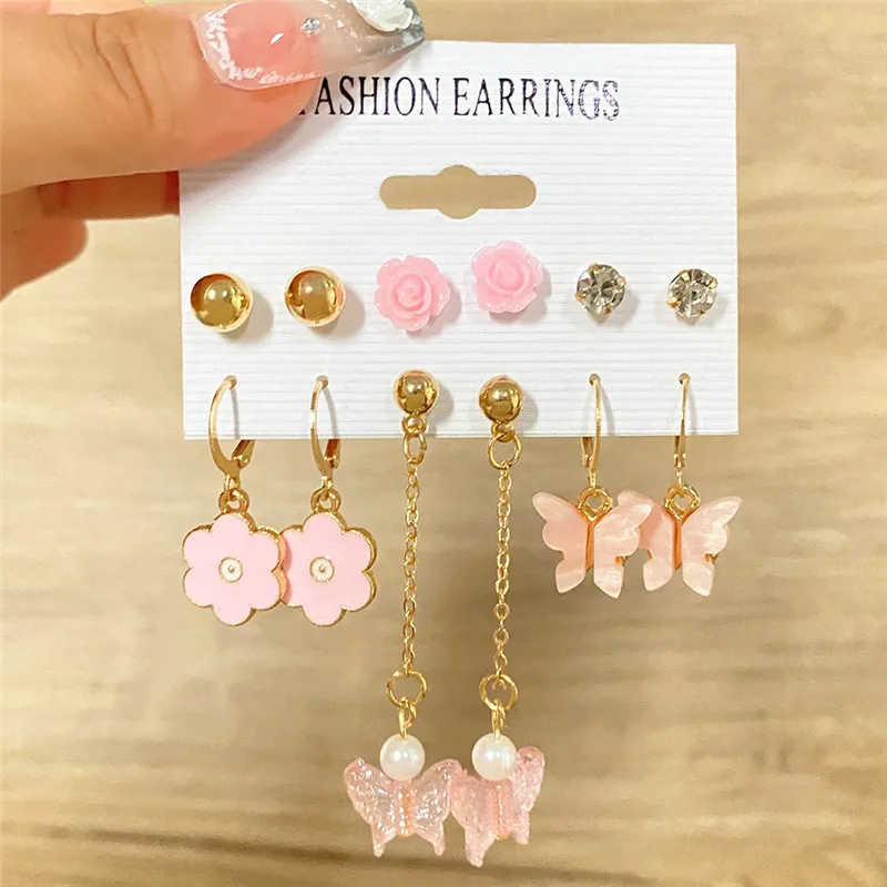 

ZOSHI Lovely Butterfly Earrings Set for Women Creative Love Heart Simulated Pearl Beads Drop Earrings Wedding Party Jewelry