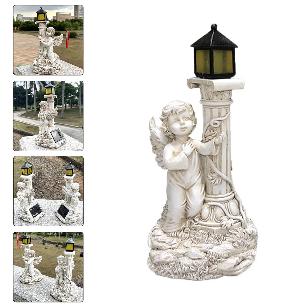 

Solar Roman Pillar Exterior Lights Cherub Garden Ornaments Adorable Sculpture Outdoor Fairy Stand Miniature Figurine