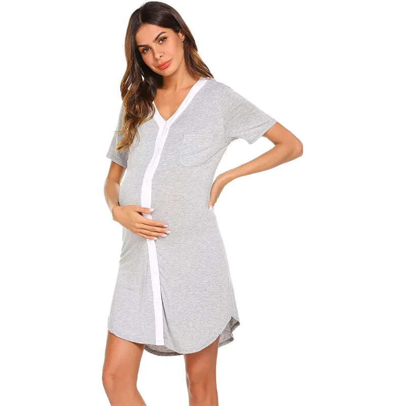 Maternity Dresses 2022 Summer Fashion Cotton  Knee-length Casual Round Neck Lactation Maxi Dress Pregnant Dress Nursing Dress enlarge
