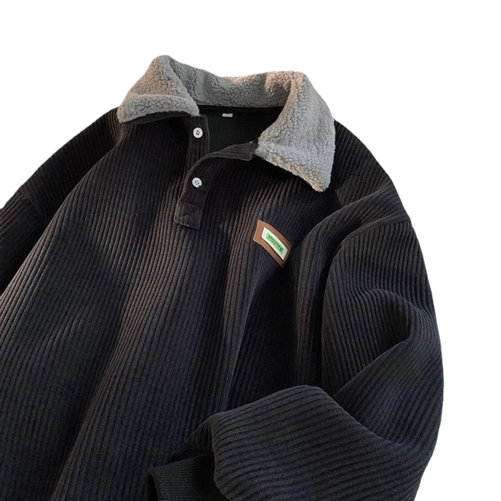 Viya Вельветовая толстовка с воротником-поло мужская осенне-зимняя стильная