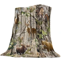 forest deer and bear bird bedspread blankets flannel fleece throw cover wrap wrinkle resistant skin friendly lightweight