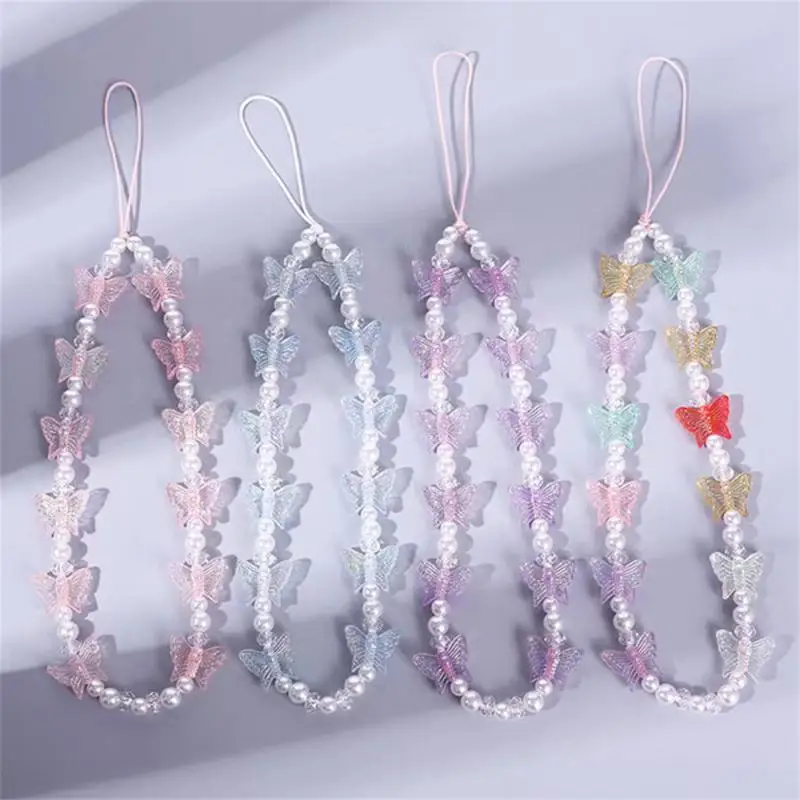 

2023 New Wrist Style Mobile Phone Strap Acrylic Butterfly Beaded Mobile Phone Chain Wallet/camera/mp3/keychain/ID Card Strap