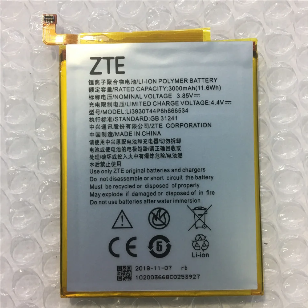 

FOR ZTE Li3930T44P8h866534 Battery 3000mAh Rechargeable Li-ion Built-in Mobile Phone Lithium Polymer Battery