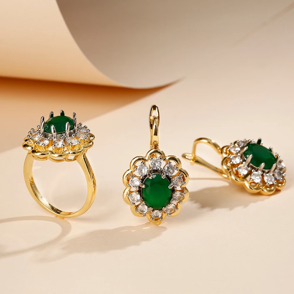 Серьги и кольцо из меди с цирконием | AliExpress