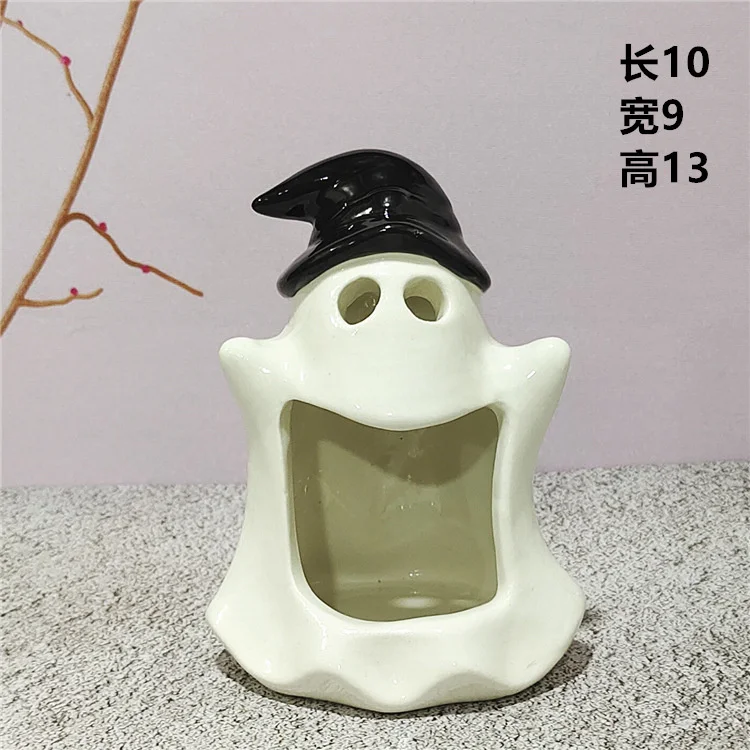 

Ceramic Halloween Ghost Candle Holder Cute Candlestick Stand Rabbit Key Tray Organizer Room Decoration Candle Holders