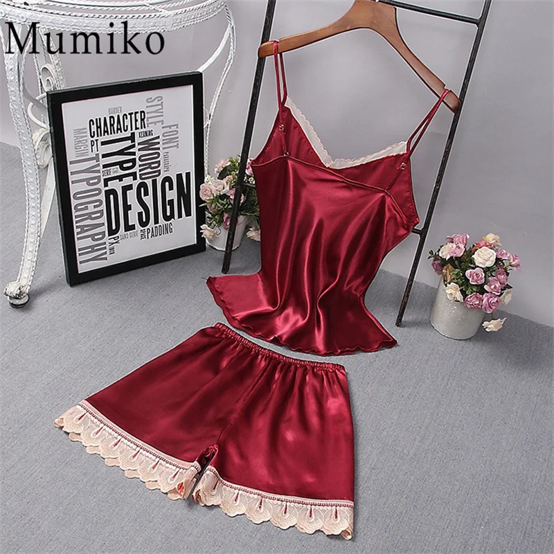 Lace Pajama Sets Women Strap Sleeveless Sexy Sleepwear Suit V-Neck Cami Top Short Lingerie Set Female Night Wear