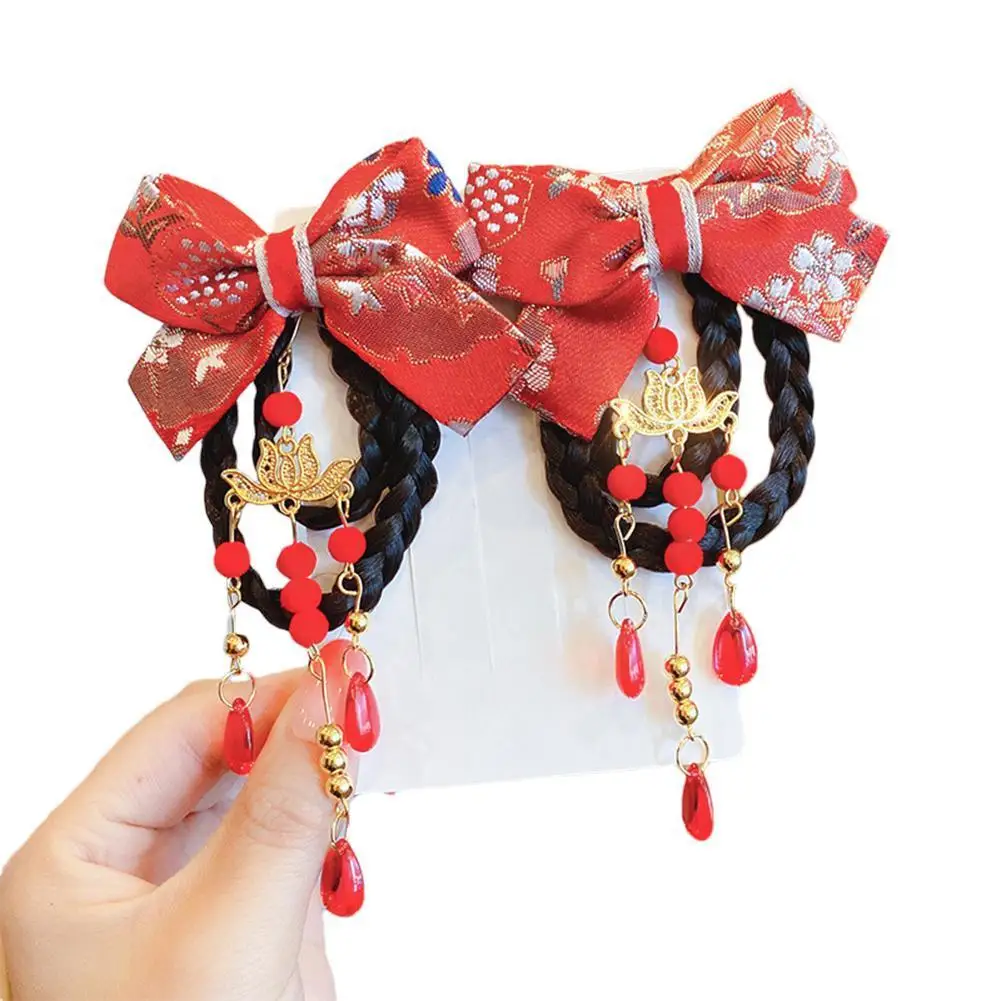 

2 Pcs/Set Children Cute Chinese Knot Wig Pendant Ornament Hair Clips Girls Lovely Sweet Barrettes Hairpins Kids Hair Accessories