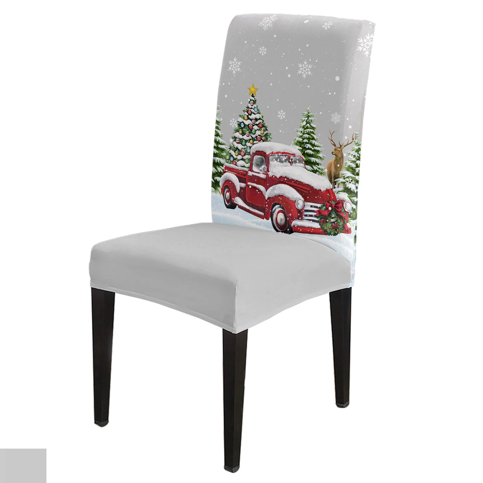 

Комплект чехлов на стулья с рождественскими зимними грузовиками, снежинками, кухонный эластичный чехол из спандекса, домашний декор, чехол на сиденье для столовой