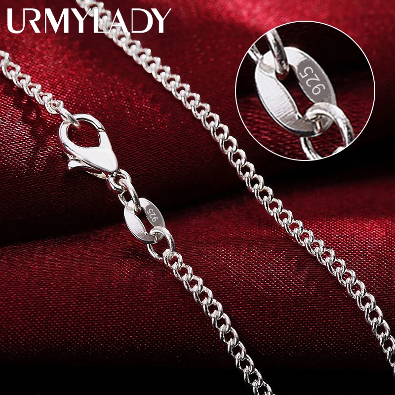 

URMYLADY 925 sterling silver 16/18/20/22/24/26/28/30 inches 2MM Full Sideways Chain Necklace For Women Men Fashion Gift Jewelry