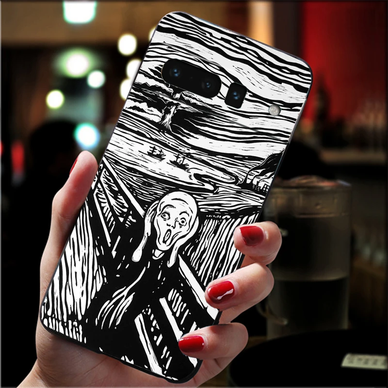 Фото Чехол для телефона Google Pixel 9 Pro XL 8 7 Pro 8A 7A 7 6A 6 Pro Pixel 4 3 XL 5 6 4A с рисунком Scream Cat Art Painting Funda №5