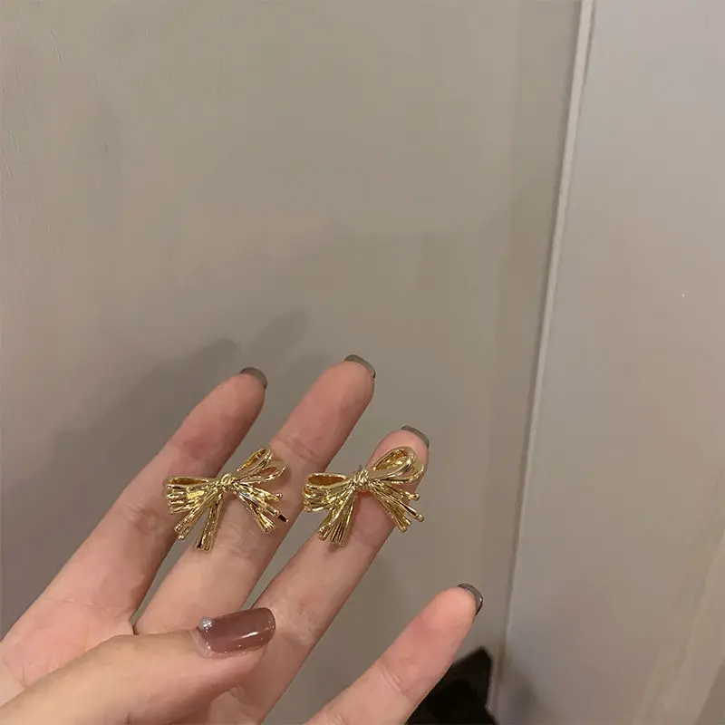 

Женские серьги-гвоздики с бантом, металлические серьги с золотым бантом, Y2K, Подарочные ювелирные украшения, 2022