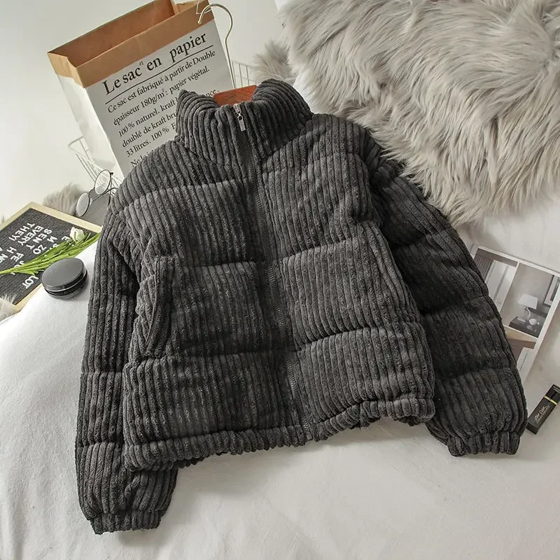 Зимняя вельветовая короткая куртка на хлопковой подкладке женская свободная