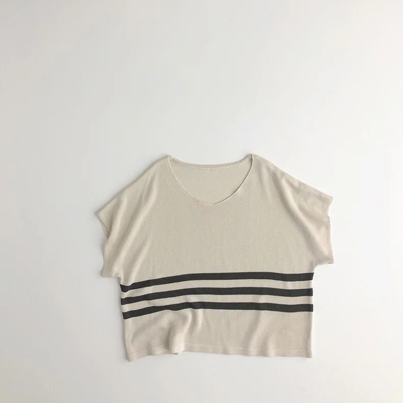 2022 New Summer Children Short Sleeve T Shirt Kids Knit T Shirts Baby Cotton Tee Tops Boys And Girls Striped T Shirt Infant Vest