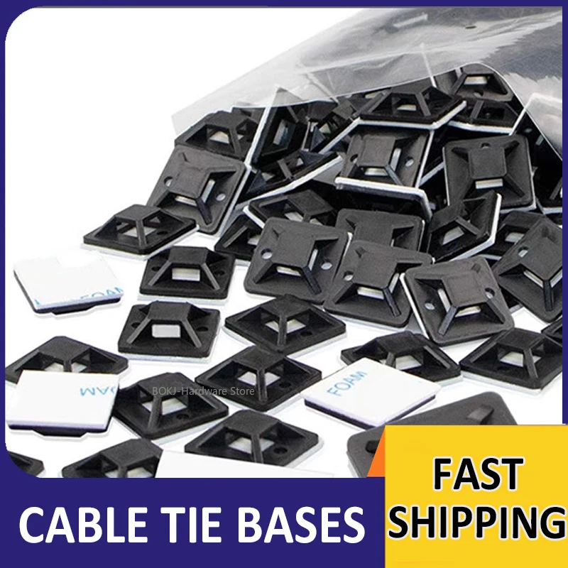 

Самоклеящиеся нейлоновые крепления для кабельных стяжек, держатели проводов, фиксаторы, клипсы 12x12мм, 21x21мм, 28x28мм для организации кабелей