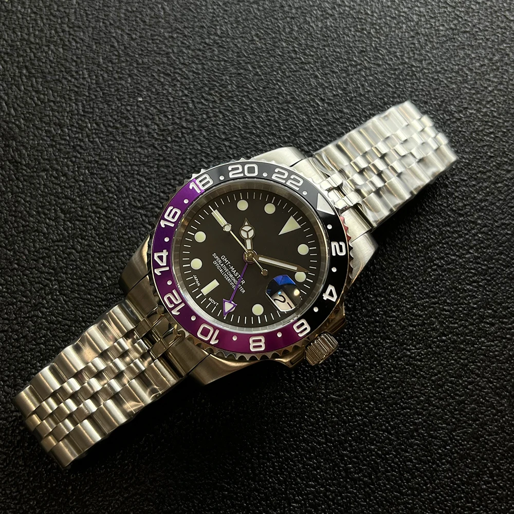 NH34 GMT Watch Master 40 мм фиолетовый черный корпус с индивидуальным логотипом
