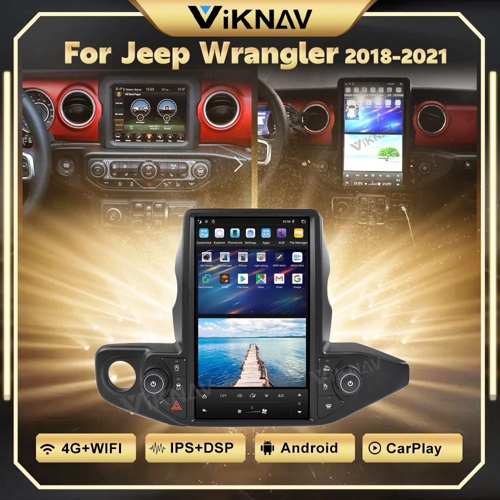 

Автомагнитола 2 Din, 13,6 дюйма, Android, для Jeep Wrangler 2018-2021, мультимедийный плеер, 4K IPS экран, GPS-навигация, Carplay