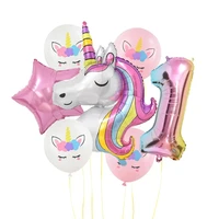 1set unicorn birthday balloon 32 inch number foil balloons 1st baby kids unicorn theme party decoration baby shower air globos