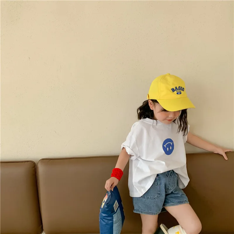 

Children cartoon smile cotton Tees Girls round neck short sleeve T shirts