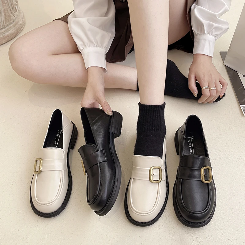 

Slip On Shoes For Women Oxfords Low Heels Soft Autumn British Style Modis Female Footwear Slip-on Nurse Leather Summer Fall Prep