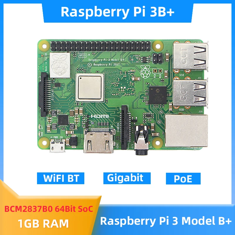 Original Raspberry Pi 3 Model B+ Board BCM2837B0 Cortex-A53 (ARMv8) 64-bit SoC 1GB RAM with WiFi BT 4.2 BLE Gigabit Ethernet