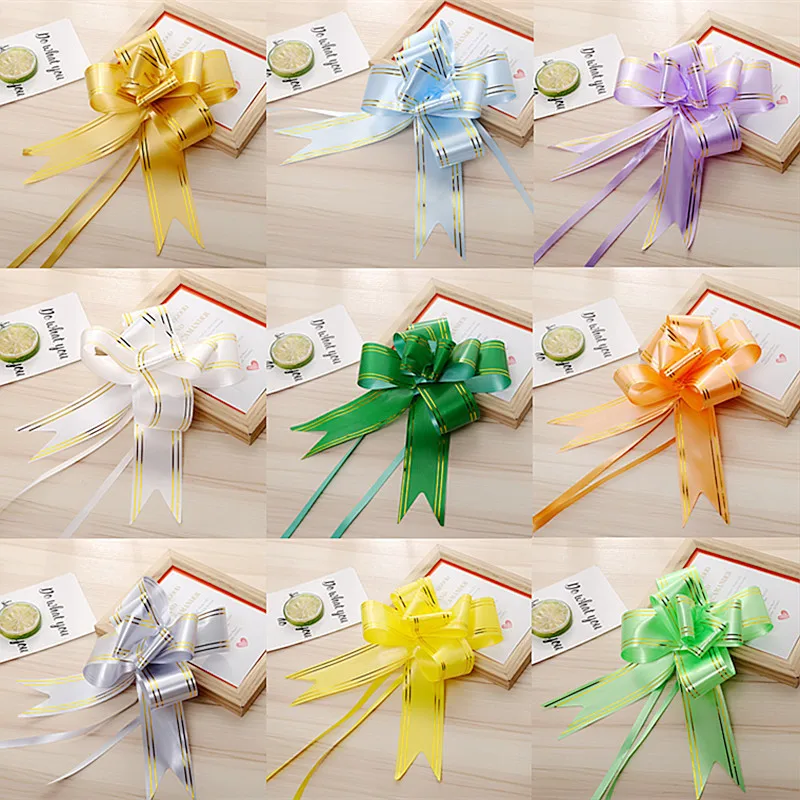 10pcs Solid Color Pull Bow Ribbon Christmas Gifts Packing Flower Bow Bowknot Natal Noel Navidad Bows for Craft Wedding Car Decor images - 6