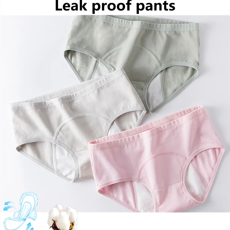 Women's Underwear Cotton Pure Color MenstruationPants BreathableMid-waist Shorts Waterproof Leakproof PlusSize LingerieClothes