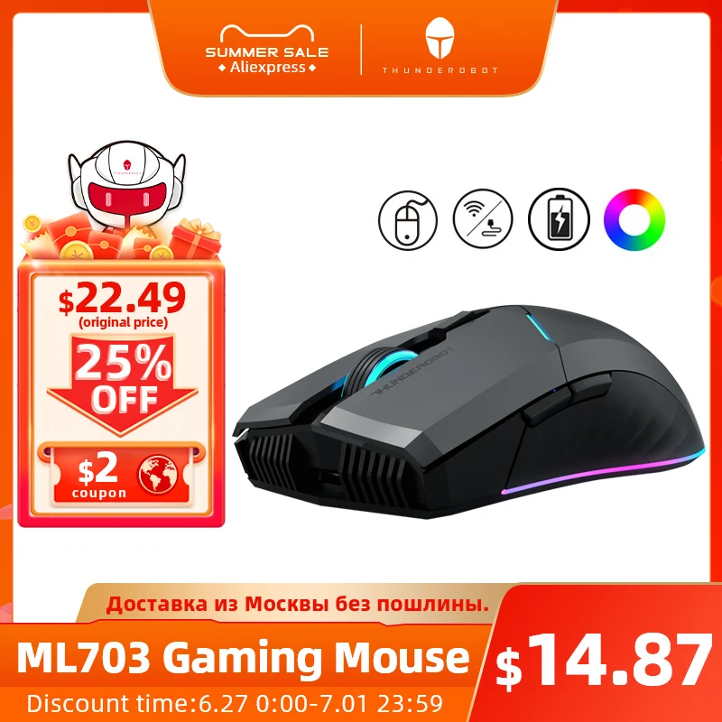 

ThundeRobot ML703 Wireless Gaming Mouse 2.4G Wireless Wired RGB Gamer 16000 DPI 1000mAh Rechargeable Mouse for Laptop PC Gaming