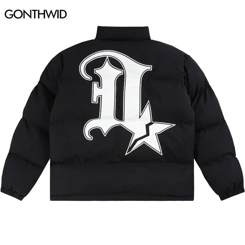 

Парка мужская зимняя на двойной молнии, уличная одежда в стиле хип-хоп, утепленная куртка-пузырь с надписью, пуховик в стиле Харадзюку