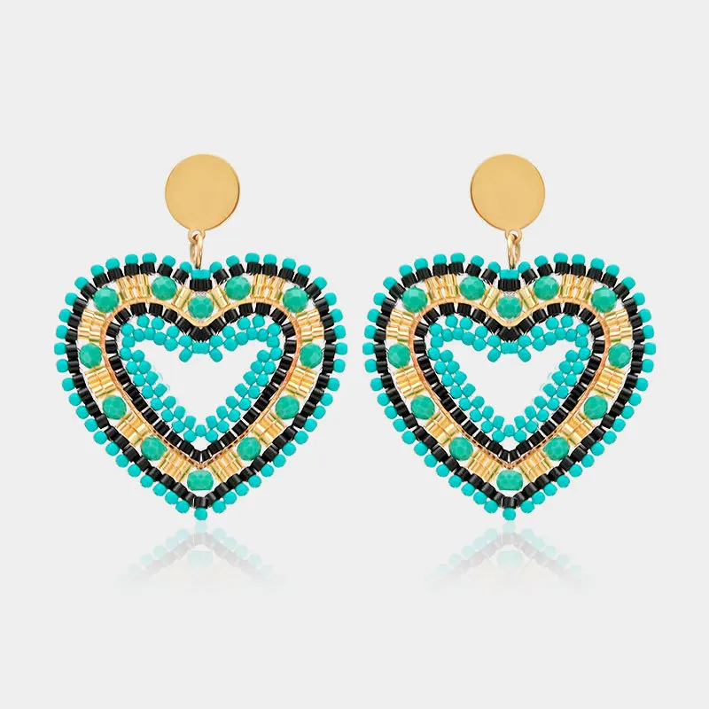 Серьги из бисера Сердце Зеленый Выдалбливают Богемия Оригинальность Кристалл