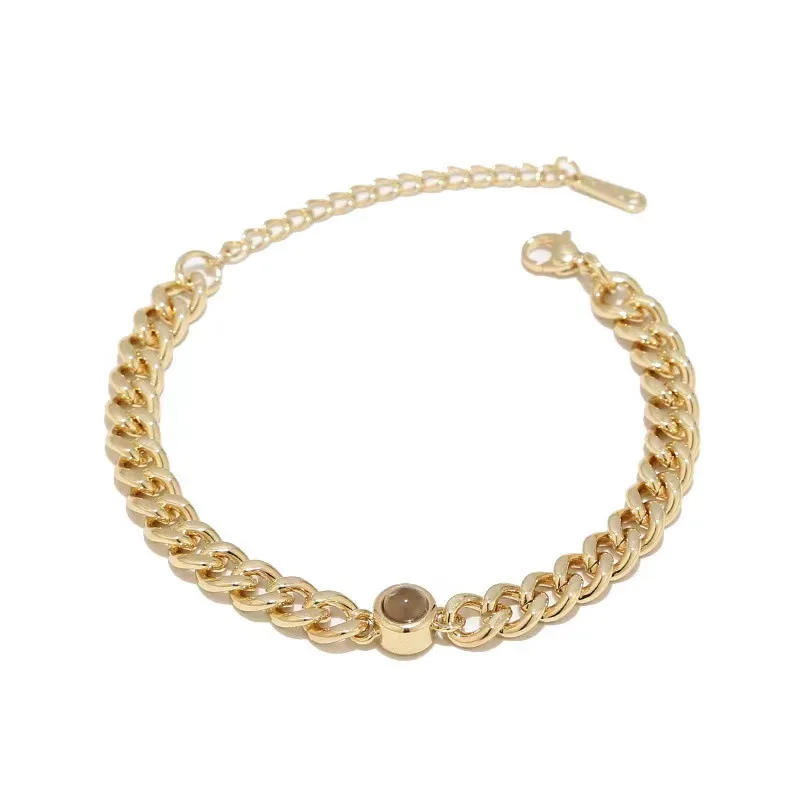 Stainless Steel Cuban Bracelet Personalized Circle Photo Bracelet Custom Projection Personality Memorial Birthday Christmas Gift