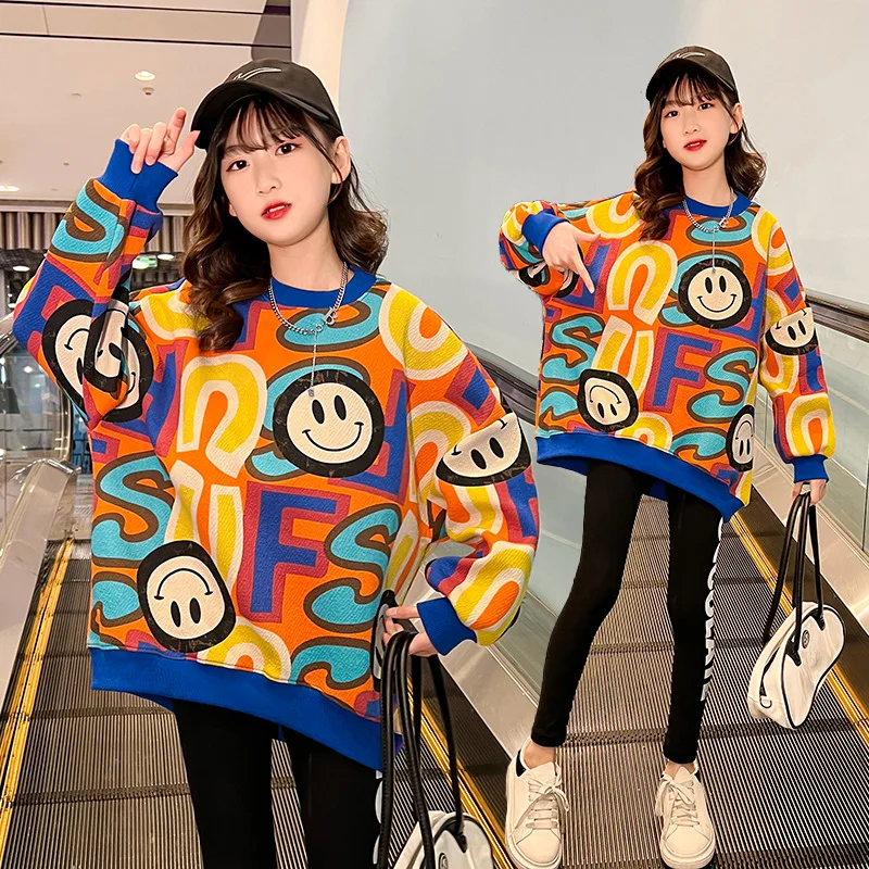 

Children's Long Sleeved Sweatshirt T-shirt 2022 Autumn New Teen Girls Sweatshirt Tops Children Clothing Coat 6 8 10 12 14 Years