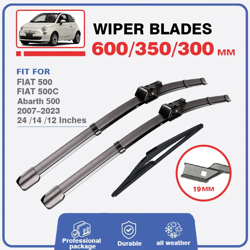 

Car Front & Rear Wiper Blades For Abarth FIAT 500 500cc 312 2007-2017 2008 2009 2010 24''14''12'' Window Windscreen Windshield
