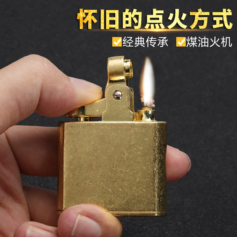 

Honest Windproof Retro Copper Cigarette Cigar Lighter Mens Smoking Accessories Gadgets Metal Luxury Kerosene Lighter Waterproof