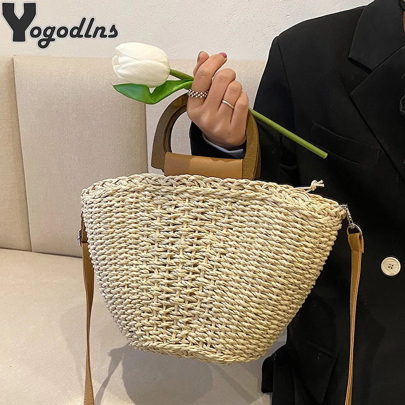 

Соломенная Сумка для женщин, плетеная Пляжная Сумочка через плечо из ротанга, корзина, вместительные дорожные тоуты, лето